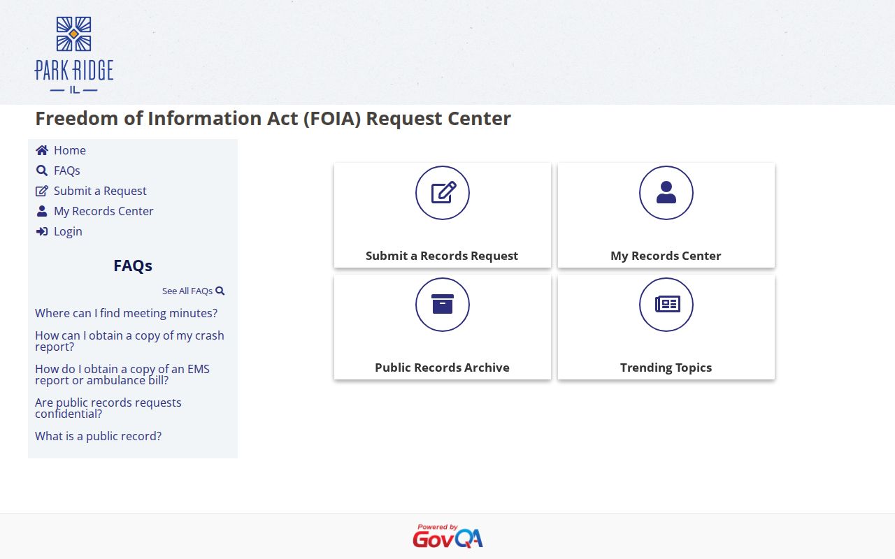 Park Ridge GovQA public records request portal