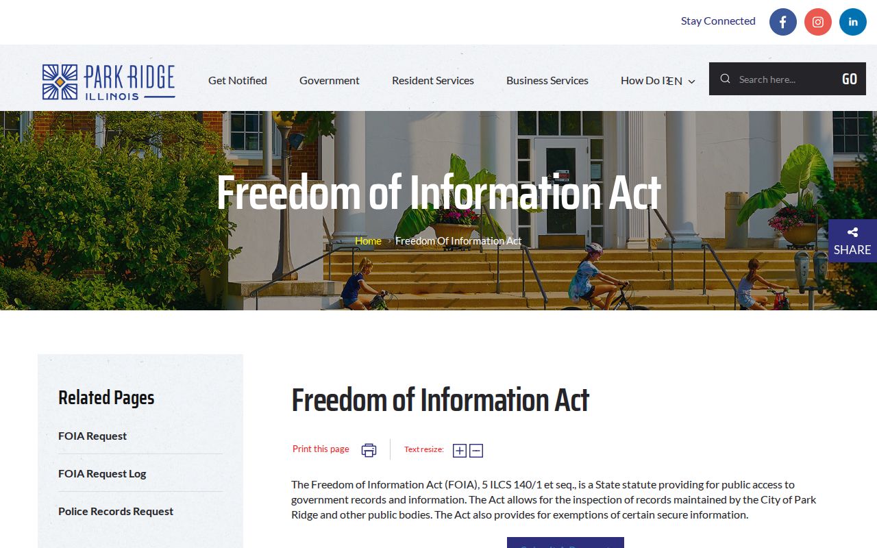 Park Ridge FOIA page for municipal resident and address records