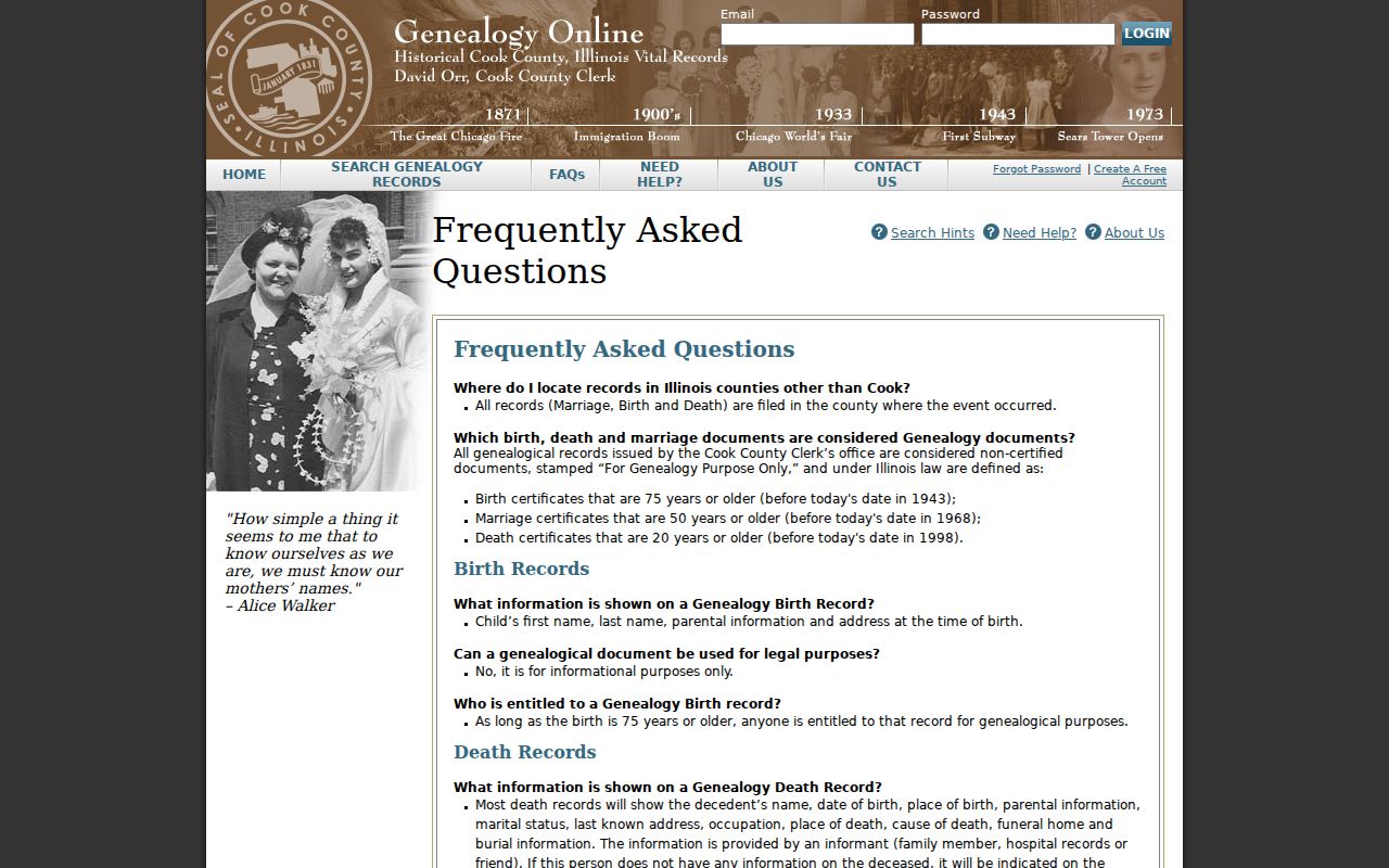 Cook County genealogy access rules used in Park Ridge resident research