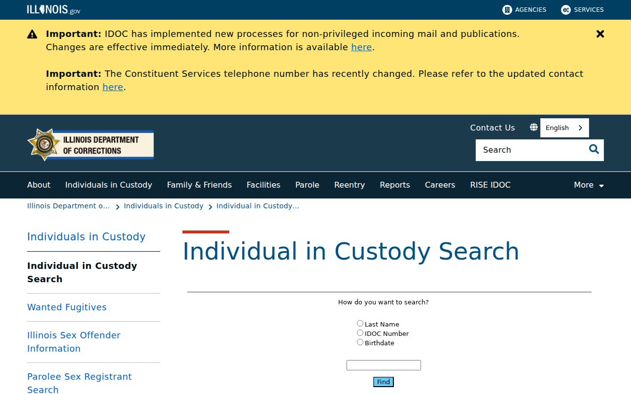 Illinois Department of Corrections inmate search modes