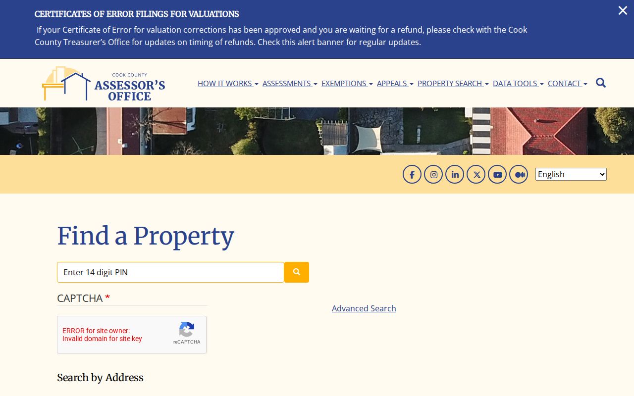 Cook County Assessor address search used for Park Ridge parcels